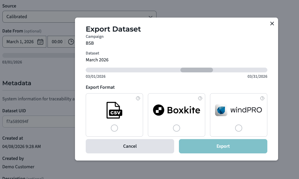 Exporting a dataset to Boxkite from Moli.